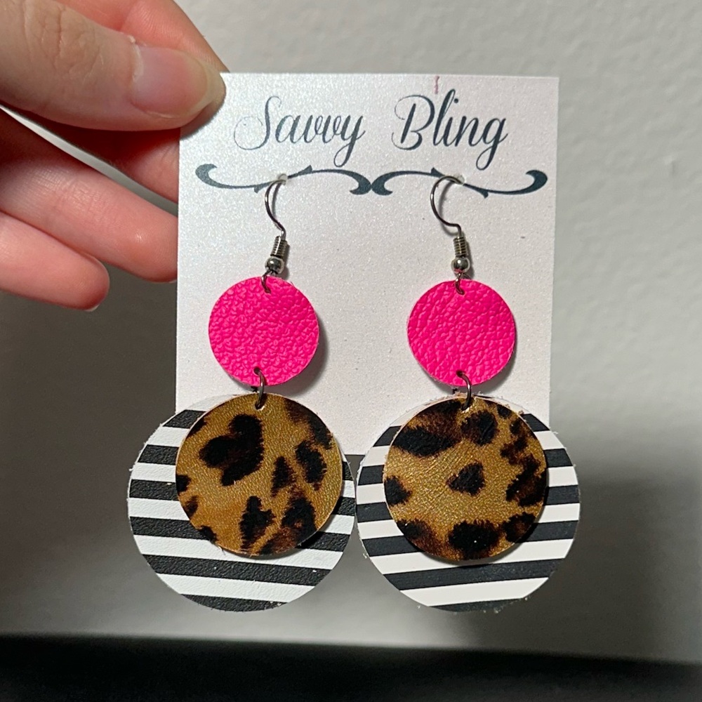 Savvy Bling Pink and Leopard Earrings
